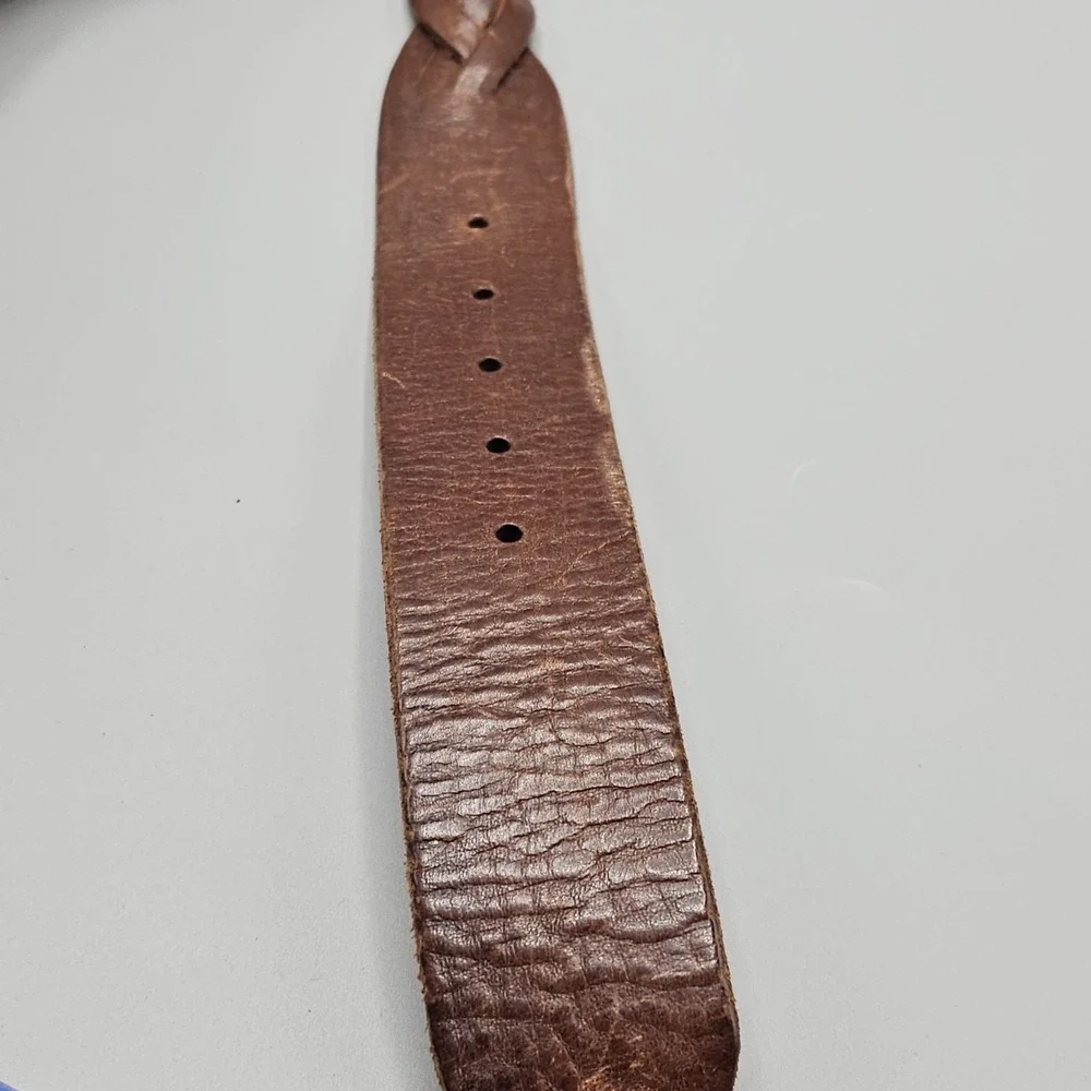Vintage Lucky Brand Butterfly Inlay Buckle Braided Leather Belt Sz 34 Boho Y2K